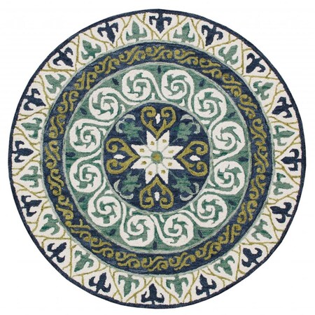 Palacedesigns 5 ft. Round Blue & Green Ornate Medallion Area Rug PA2477953